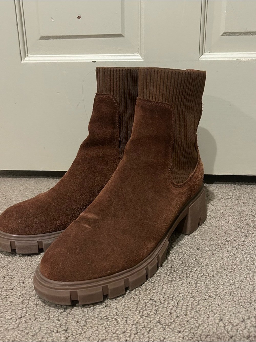 Steve Madden Tan Suede Sock Booties